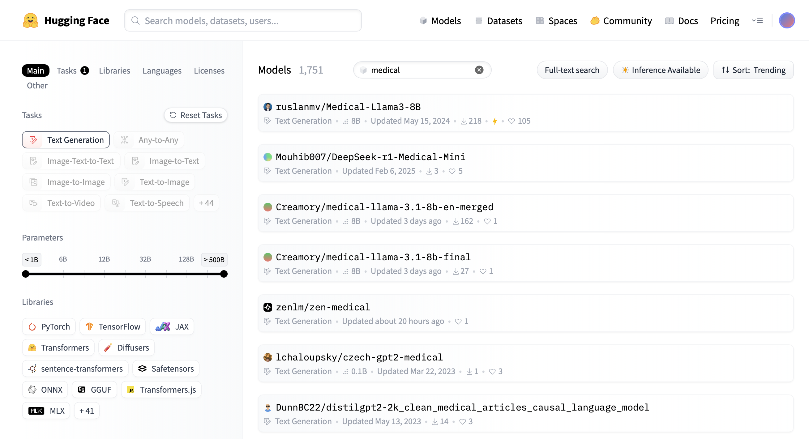 Recherche de modèles spécialisés dans le médical